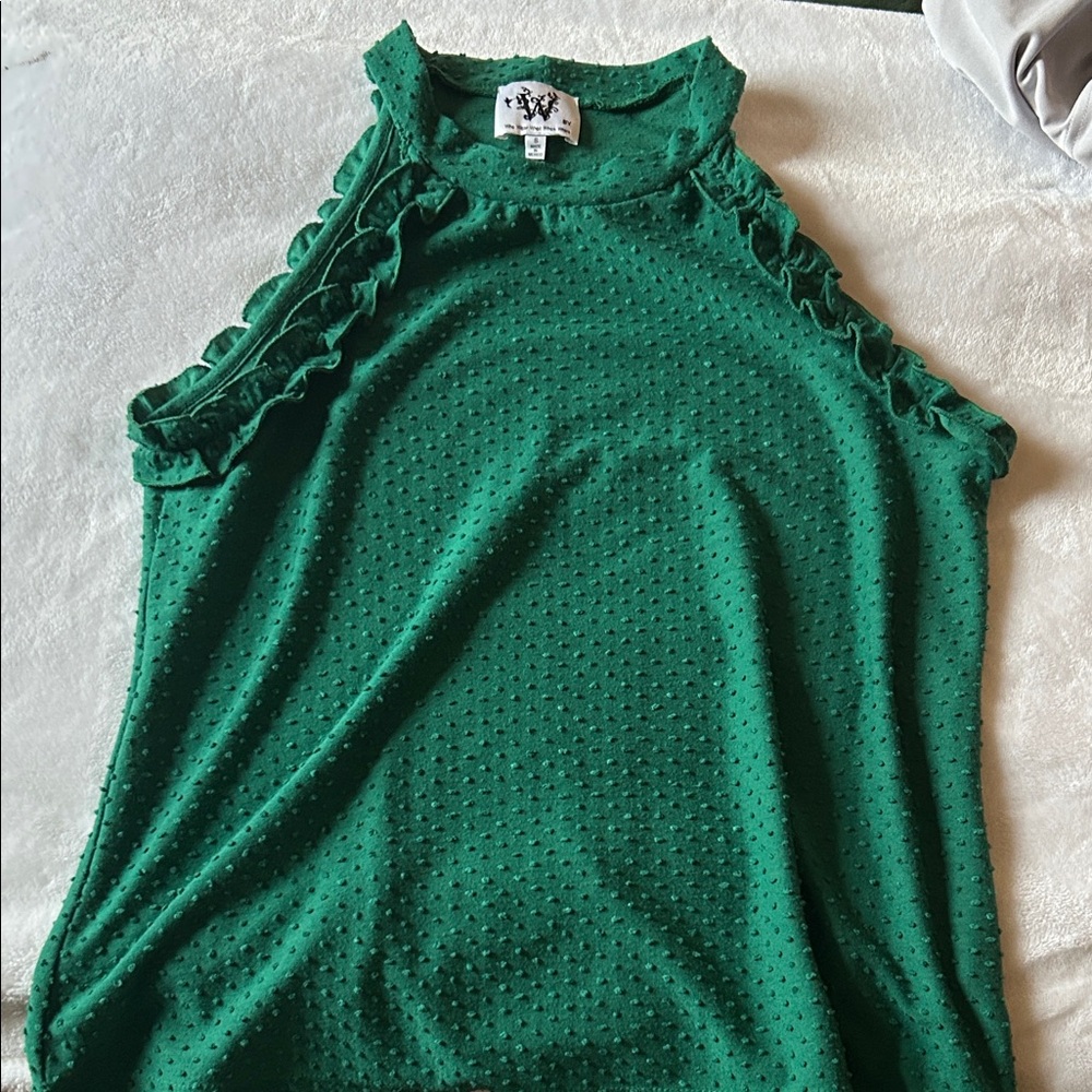 Green Sleeveless Ruffle Top